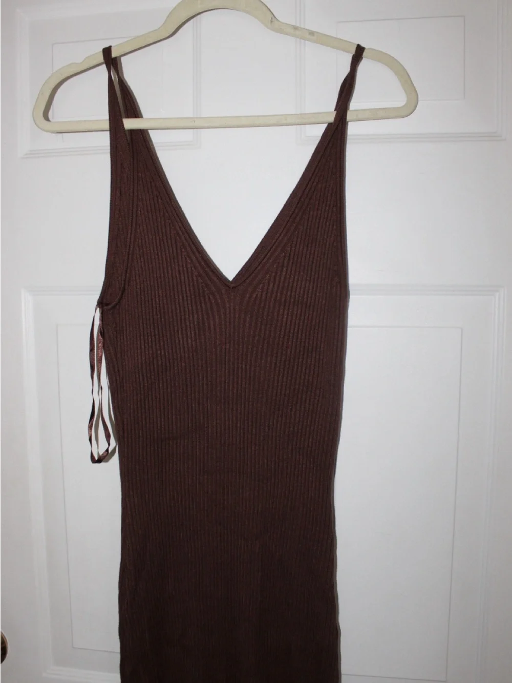 Abercrombie & Fitch Chocolate Brown Ribbed V-Neck Maxi Dress
